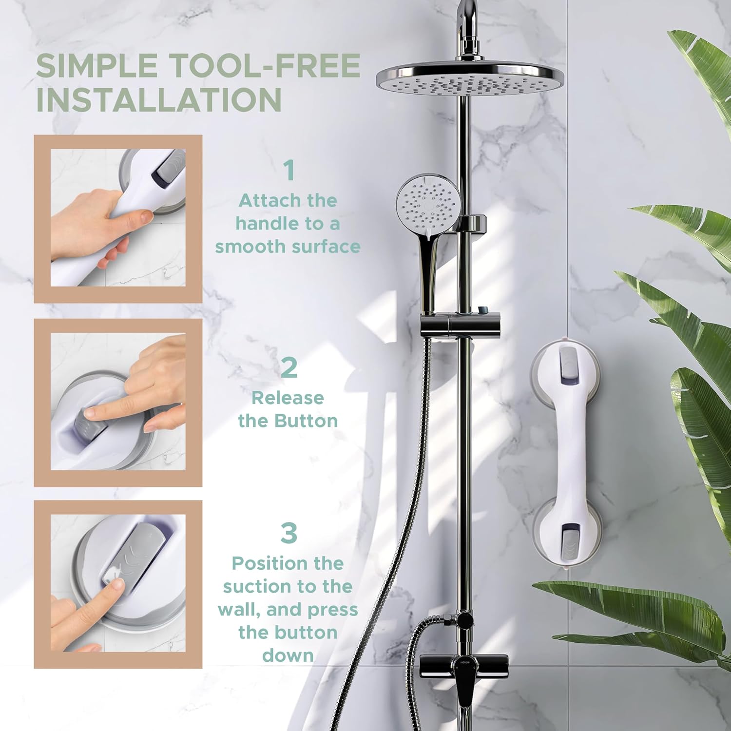 Grab Bars for Bathtubs and Showers Suction Handle Heavy Duty Removable


