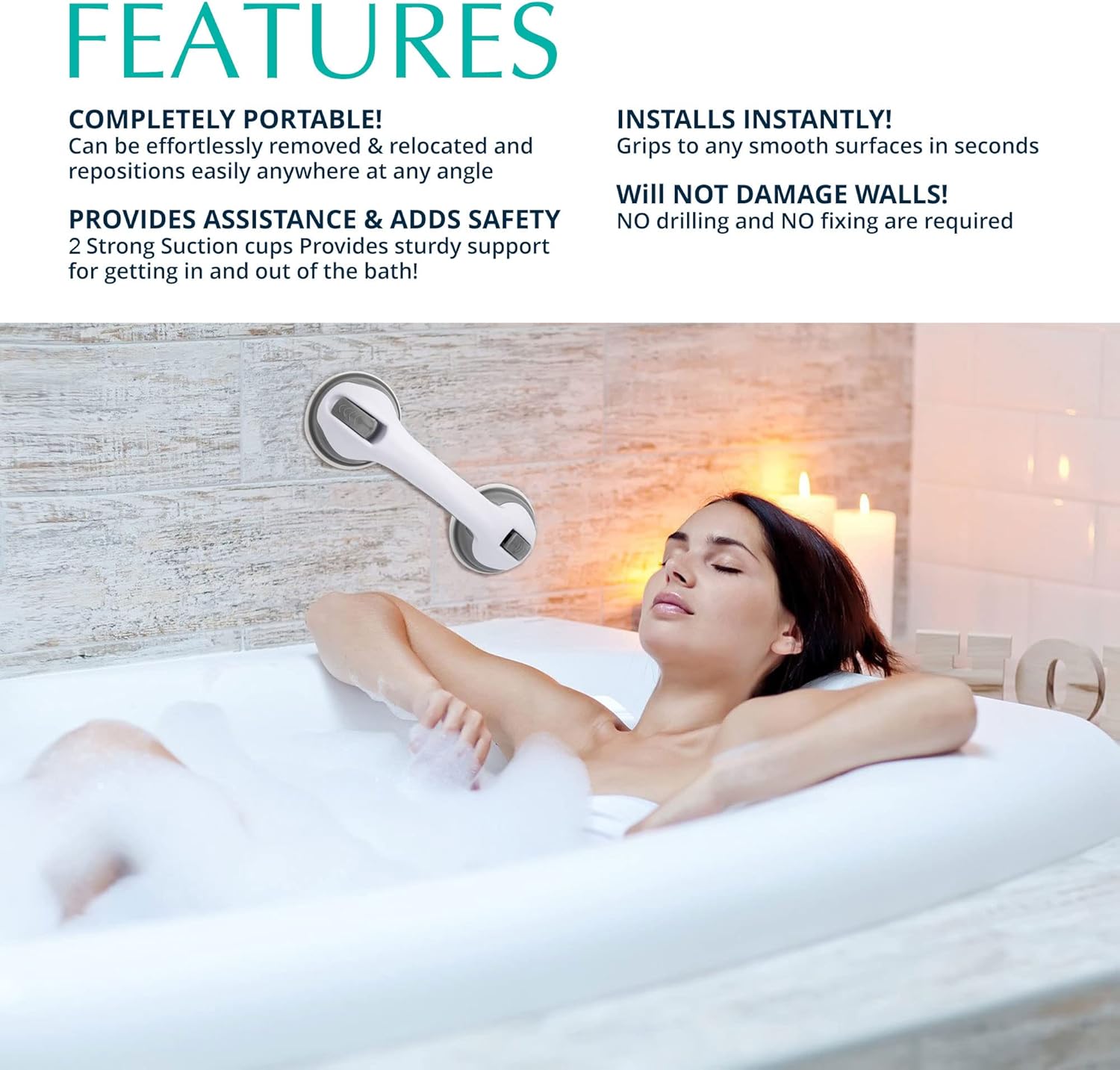 Grab Bars for Bathtub and Shower Wall-Mounted Suction Handles for Seniors

