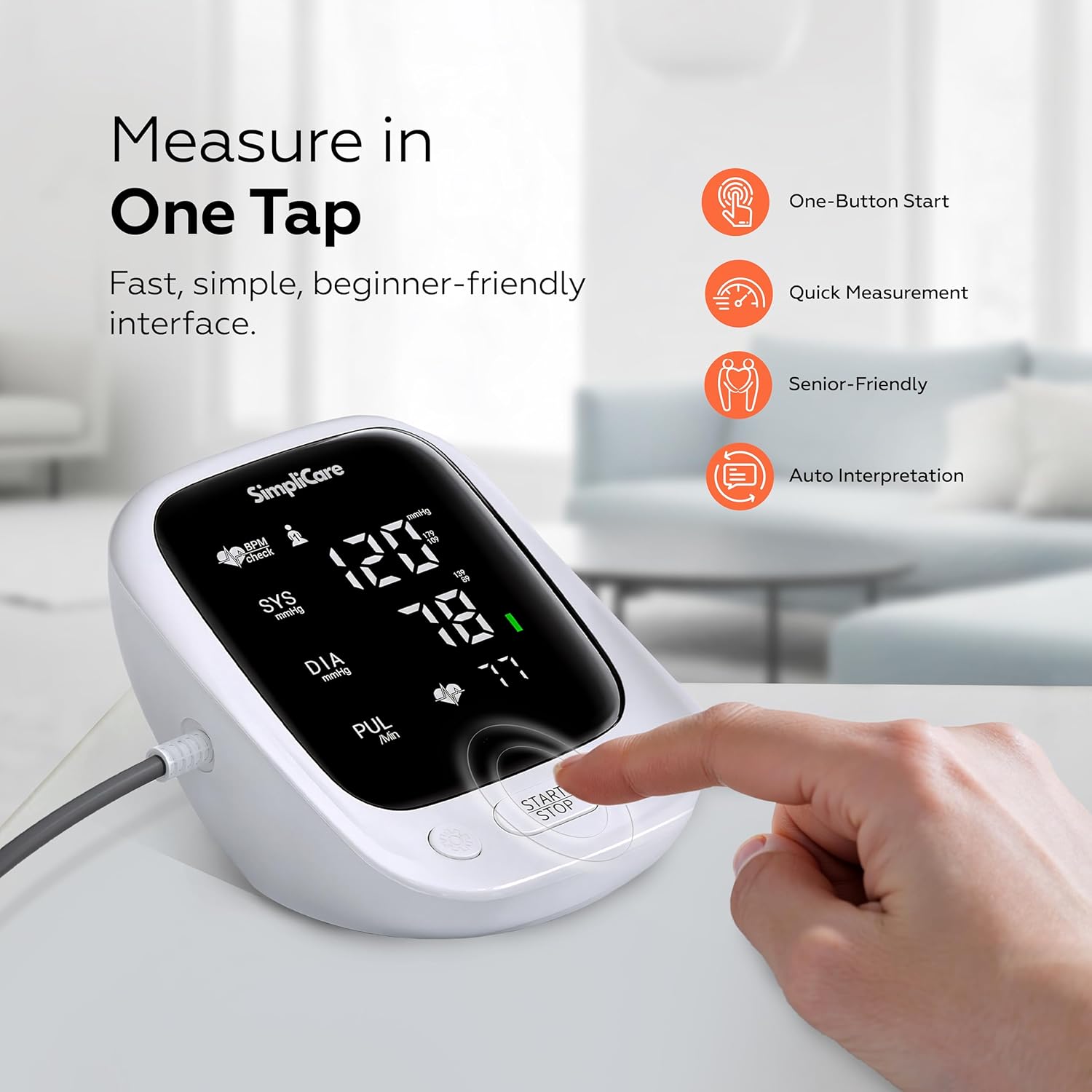 SimpliCare Upper Arm Blood Pressure Monitor with XL Cuff, Large LED Display, 2-User

