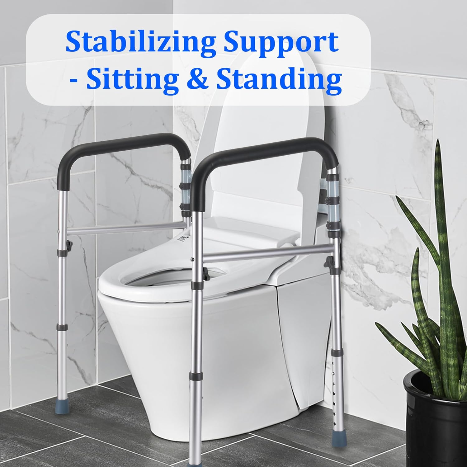 Toilet Safety Rails for Seniors, Adjustable Foldable Handle Frame, 300 lb, Suction

