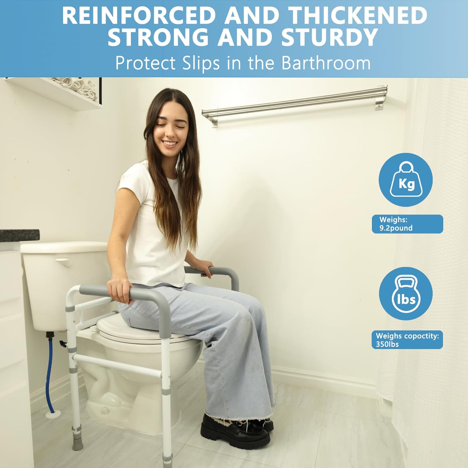 WeHwupe Toilet Safety Rail with Adjustable Grab Handles for Seniors Bathroom

