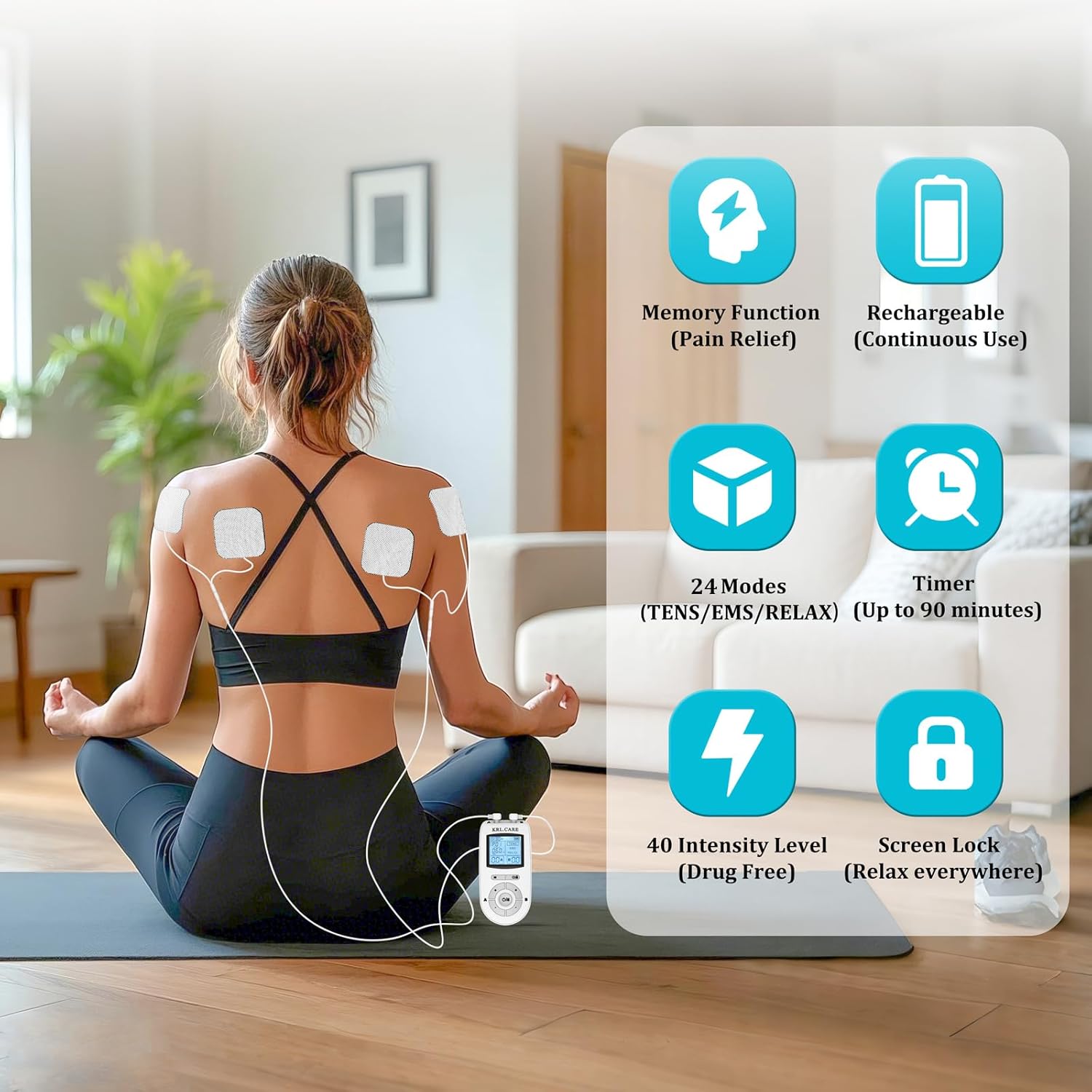 KRL.CARE Dual Channel TENS EMS Unit Muscle Stimulator with 8 Pads and 24 Modes

