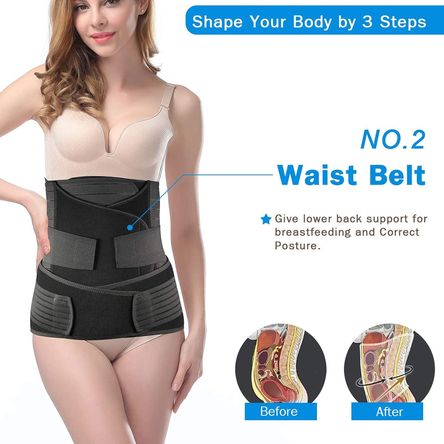 Tirain 3-Piece Postpartum Belly Band C-Section Recovery Girdle Abdominal Binder

