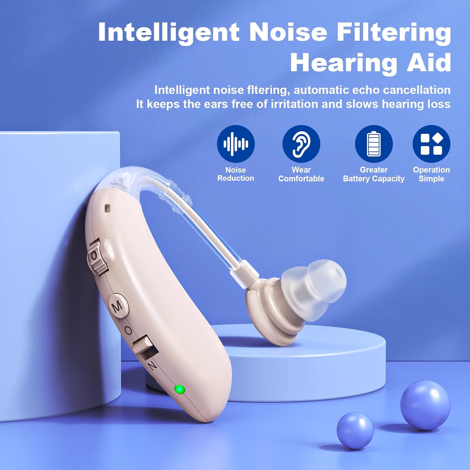 Rechargeable Digital Hearing Aid for Seniors, Noise Cancelling Sound Amplifier

