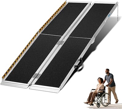 Portable Wheelchair Ramp Non-Slip Aluminum Folding Handicap Entry Ramp, 600 lb