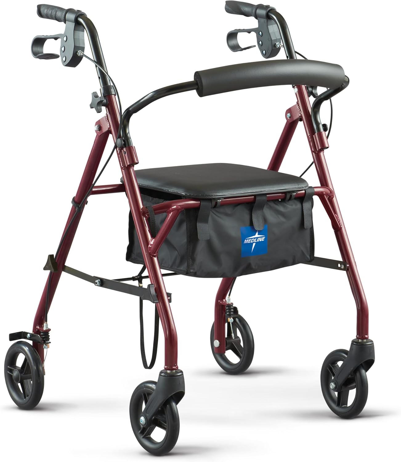 Medline Steel Rollator Walker with Seat, Foldable, Adjustable Handles, 6 in Wheels, 350 lb

