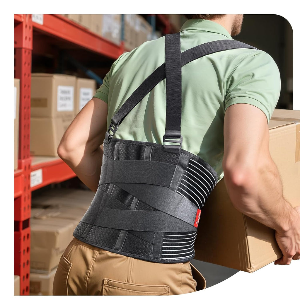 Ultra Breathable Back Brace for Lower Back Support Belt with Removable Suspenders

