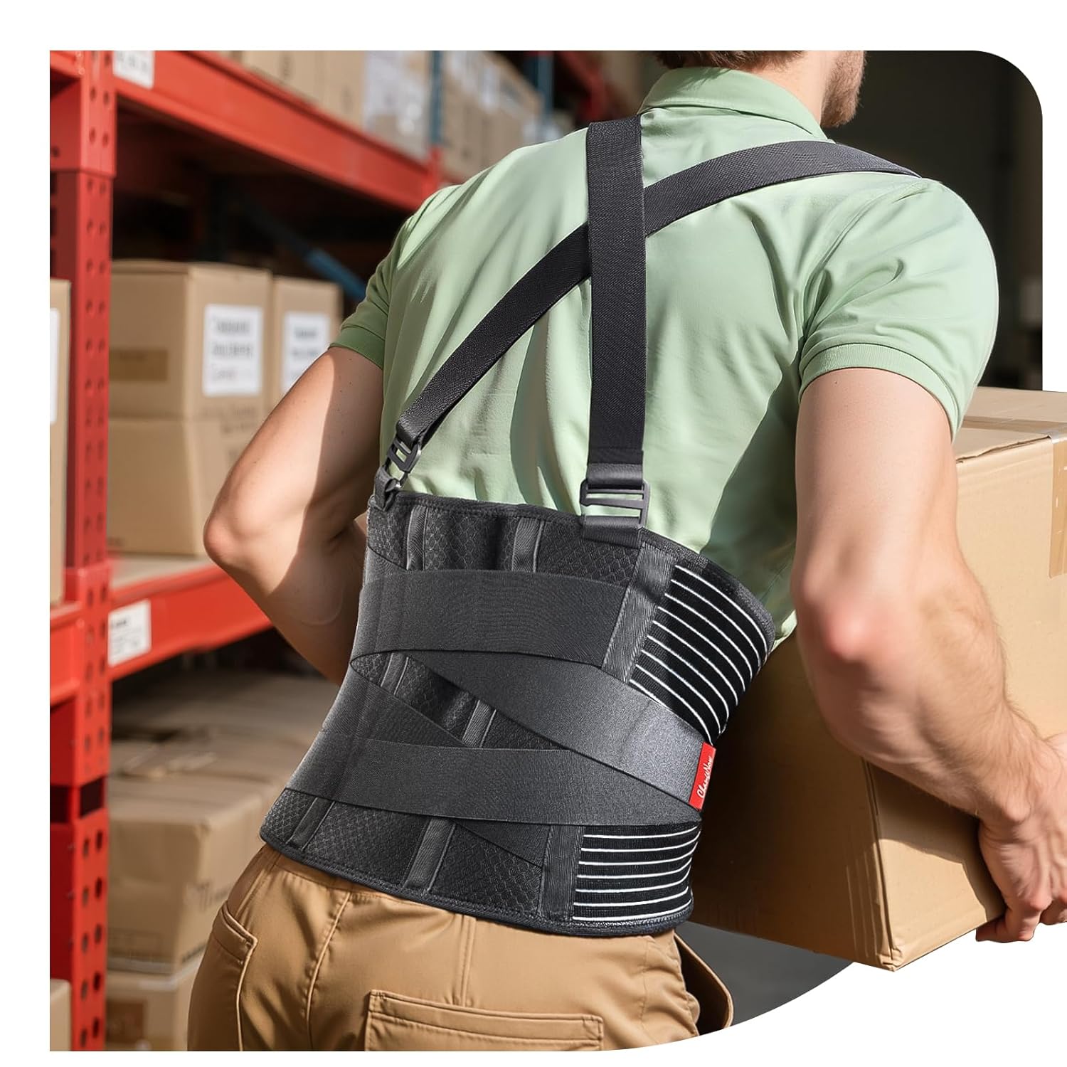 Ultra Breathable Back Brace for Lower Back Support Belt with Removable Suspenders

