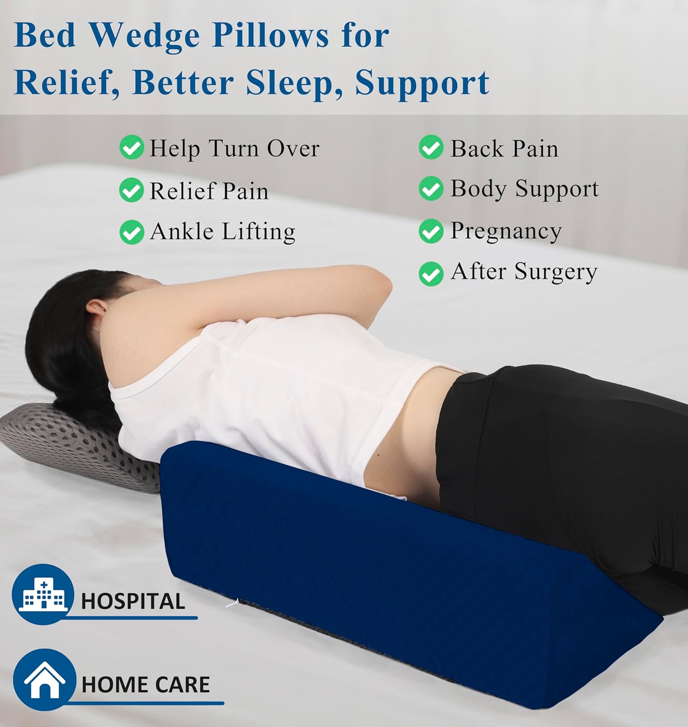 30° Bed Wedge Pillow for Side Sleeping, Memory Foam Body Positioning Triangle

