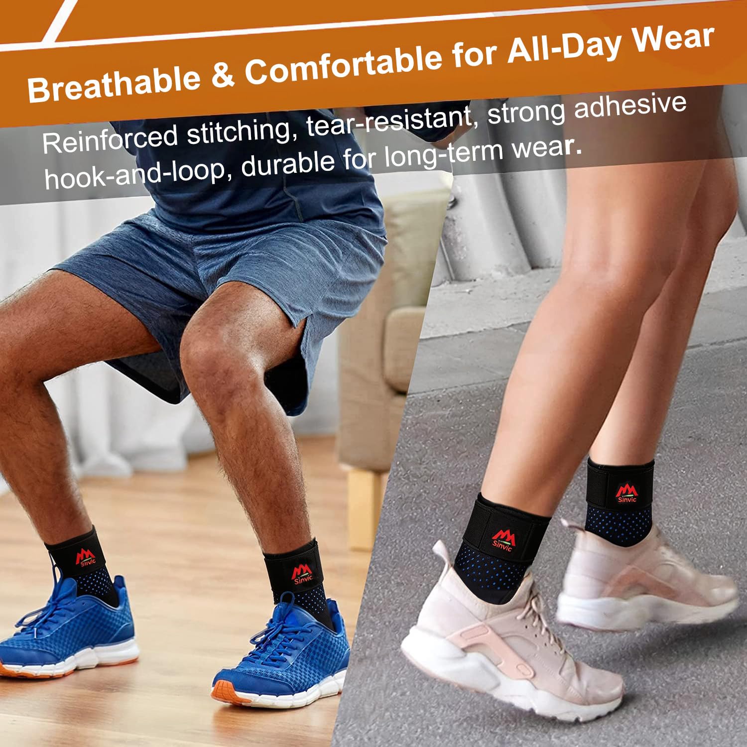 Sinvic Adjustable Ankle Brace for Sprained Ankle, Breathable Neoprene Support

