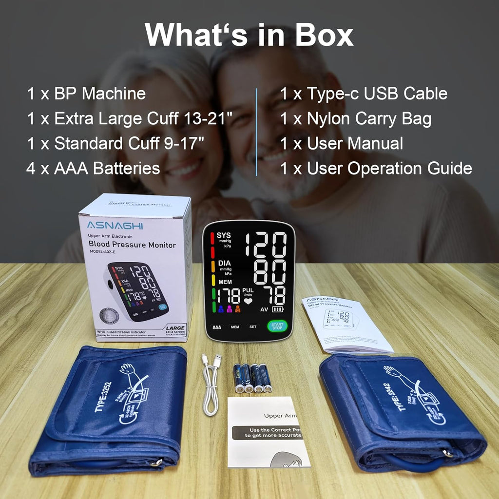 Automatic Upper Arm Blood Pressure Monitor for Home, Triple User, Large LED Screen

