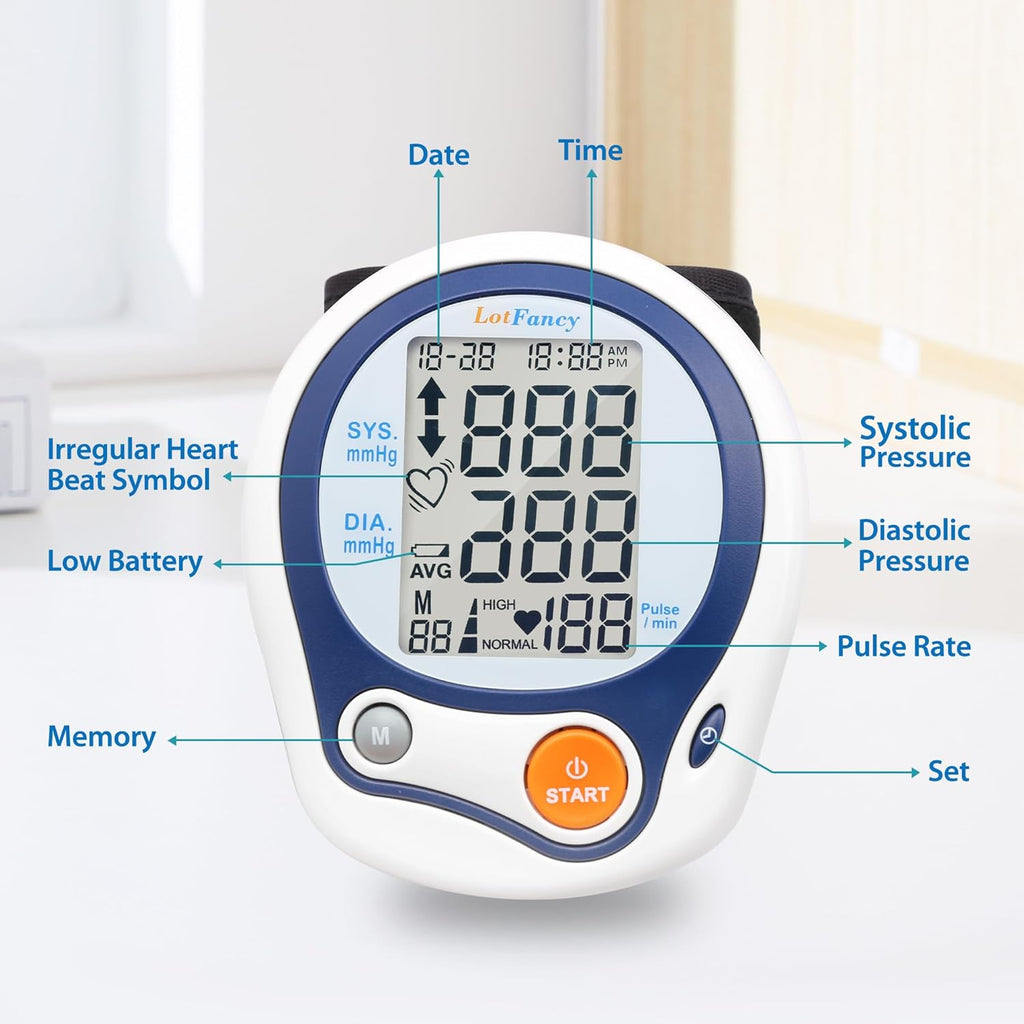 LotFancy Digital Automatic Wrist Blood Pressure Monitor with Carrying Case

