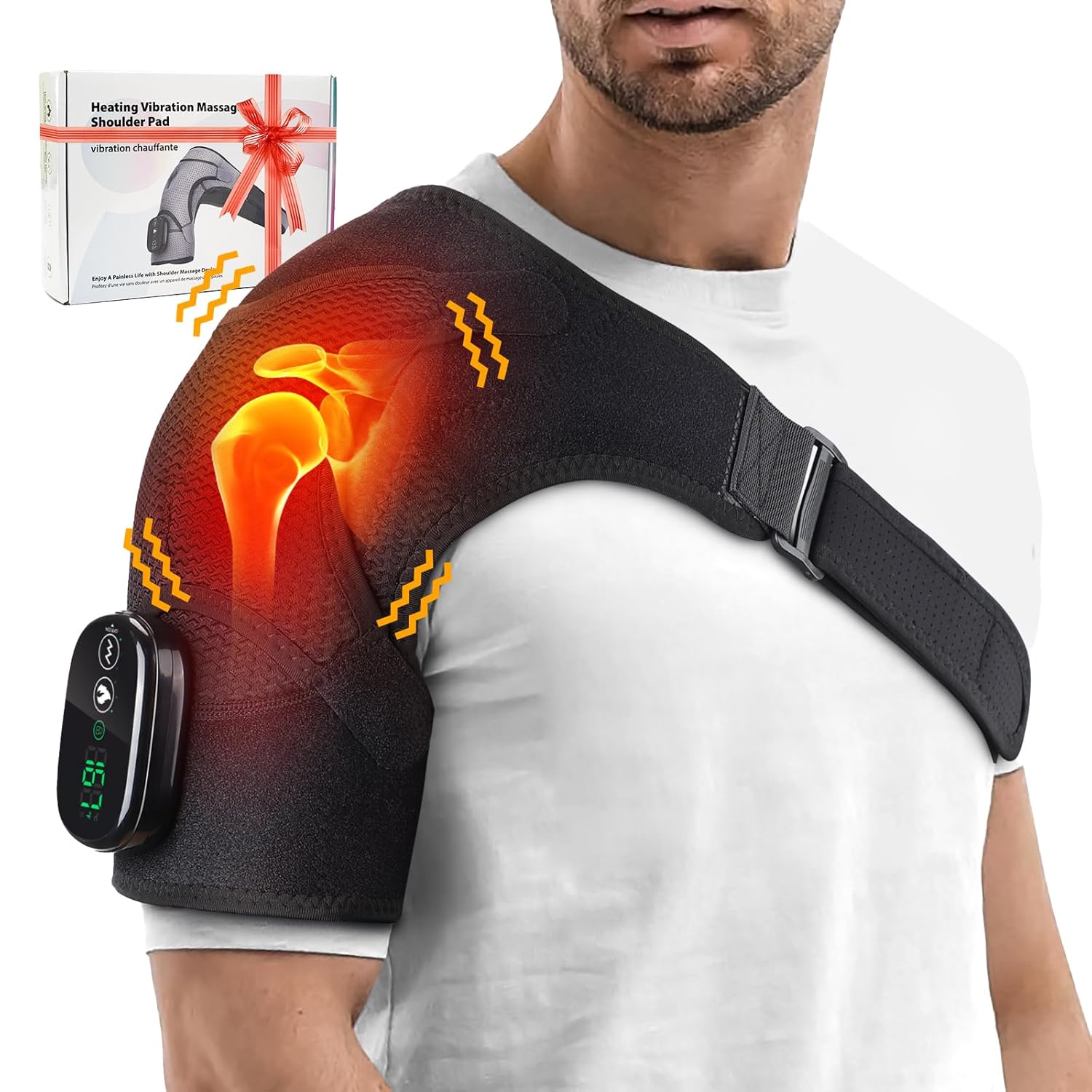 Cordless Shoulder Heating Pad Massager with Vibration, Heat Therapy Wrap

