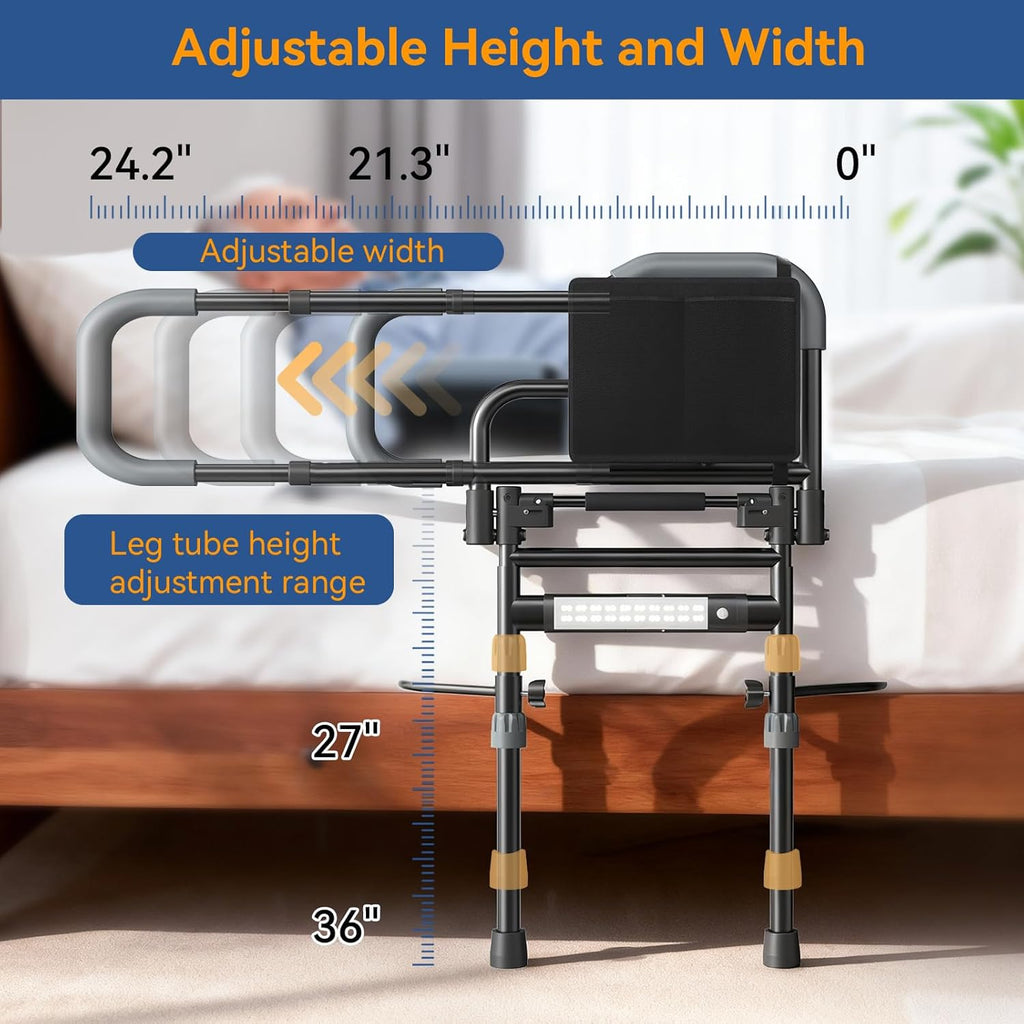 Bed Rails for Seniors, Foldable Bed Assist Rails with LED Night Light

