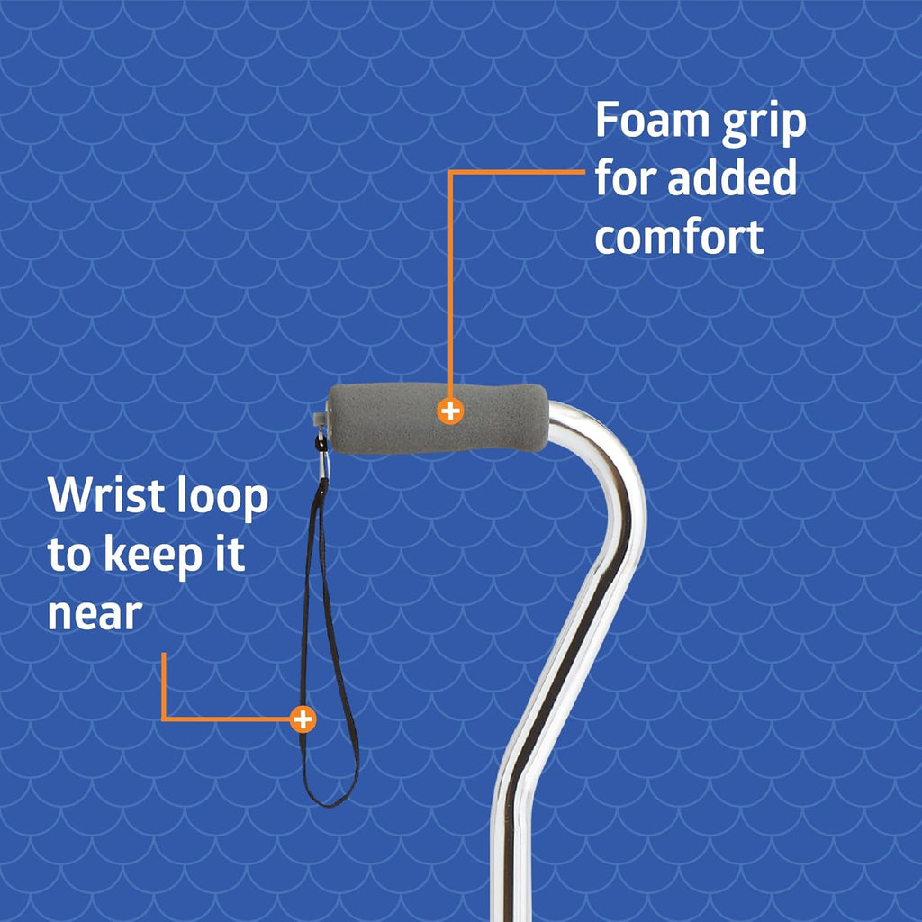 Medline Aluminum Offset Walking Cane, Height Adjustable 29–38 in, Supports 300 lb


