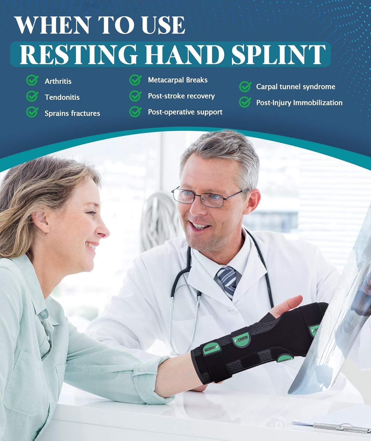 Oyakin Resting Splint for Stroke Recovery, Carpal Tunnel Night Immobilizer, Wrist Brace

