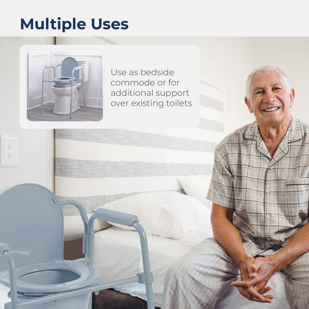 Drive Medical Folding Steel 3-in-1 Bedside Commode Chair, Adjustable Height 350 lb

