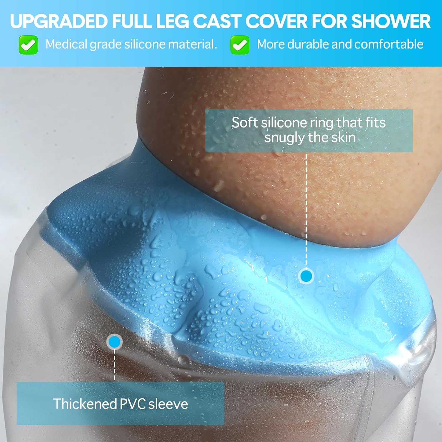 Waterproof shower cast cover with silicone seal for fracture boots

