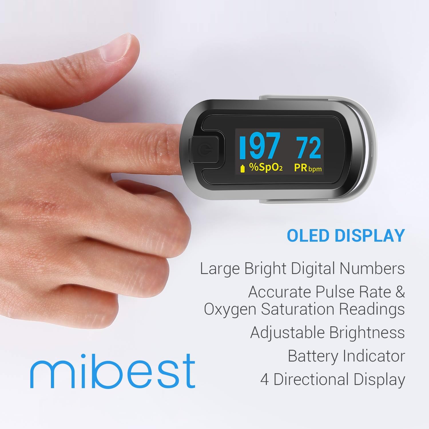 mibest OLED Finger Pulse Oximeter, SpO2 Blood Oxygen & Pulse Rate Monitor


