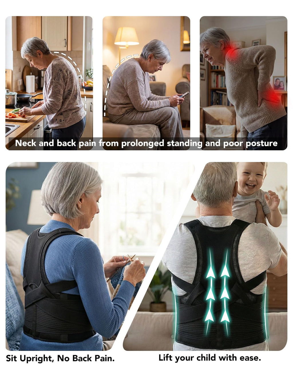 BIGROSE Posture Corrector Brace for Seniors, Dual-Back Support with Shoulder Strap

