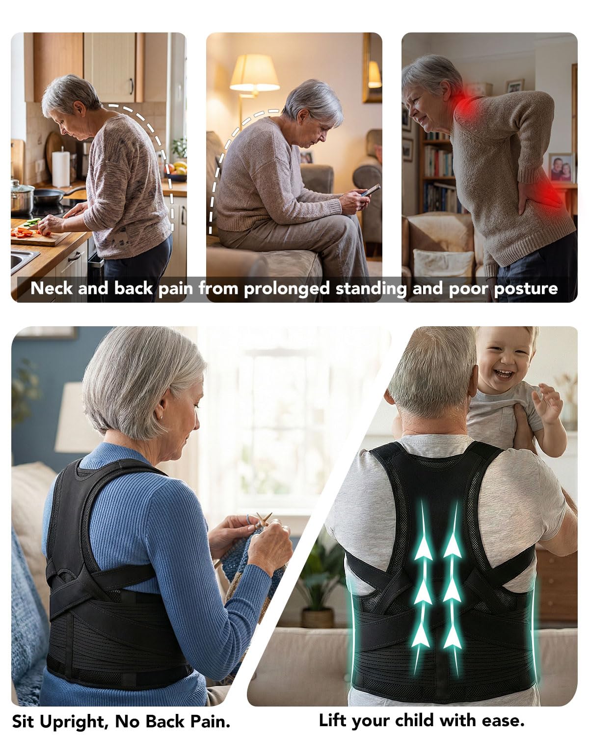 BIGROSE Posture Corrector Brace for Seniors, Dual-Back Support with Shoulder Strap

