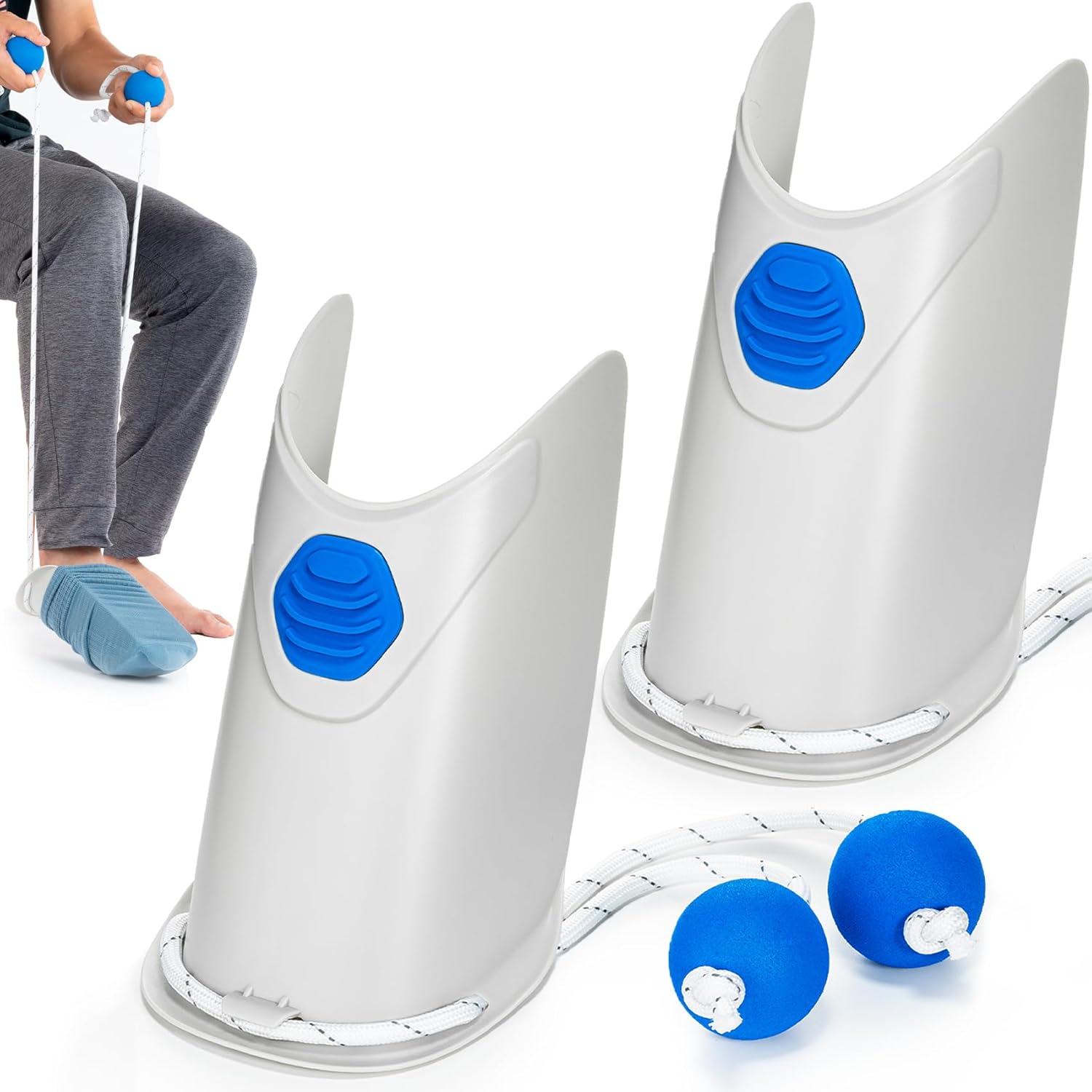 Sock Aid Tool with Adjustable Cords and Ergonomic Foam Handles

