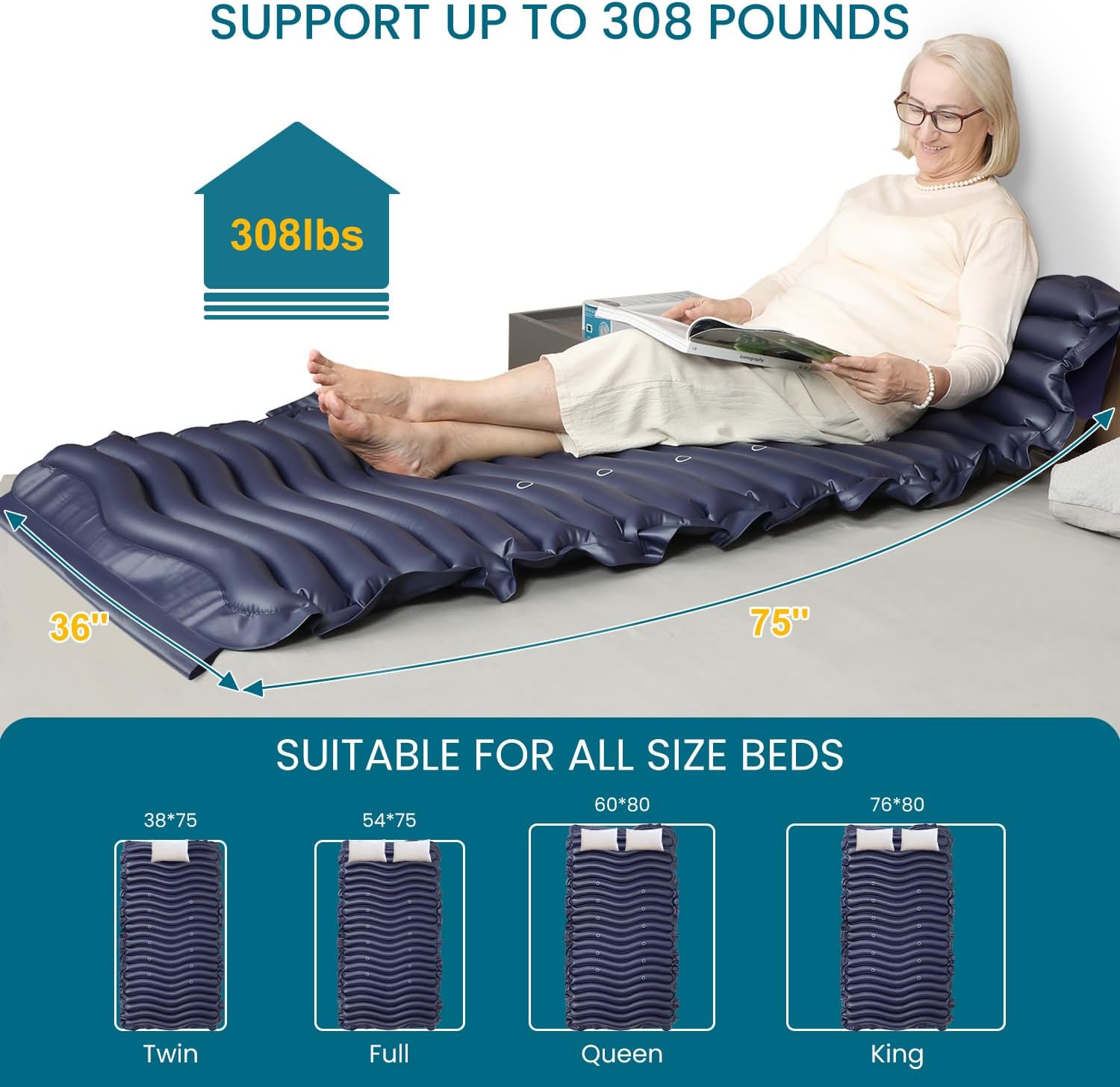 Kekoy Alternating Air Pressure Mattress Pad, Waterproof Hospital Bed Topper with Pump

