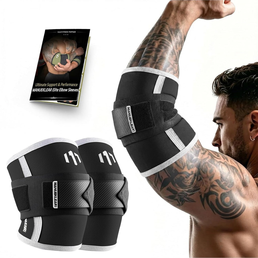 MANUEKLEAR Adjustable Compression Elbow Wraps for Weightlifting Neoprene Elbow Sleeves

