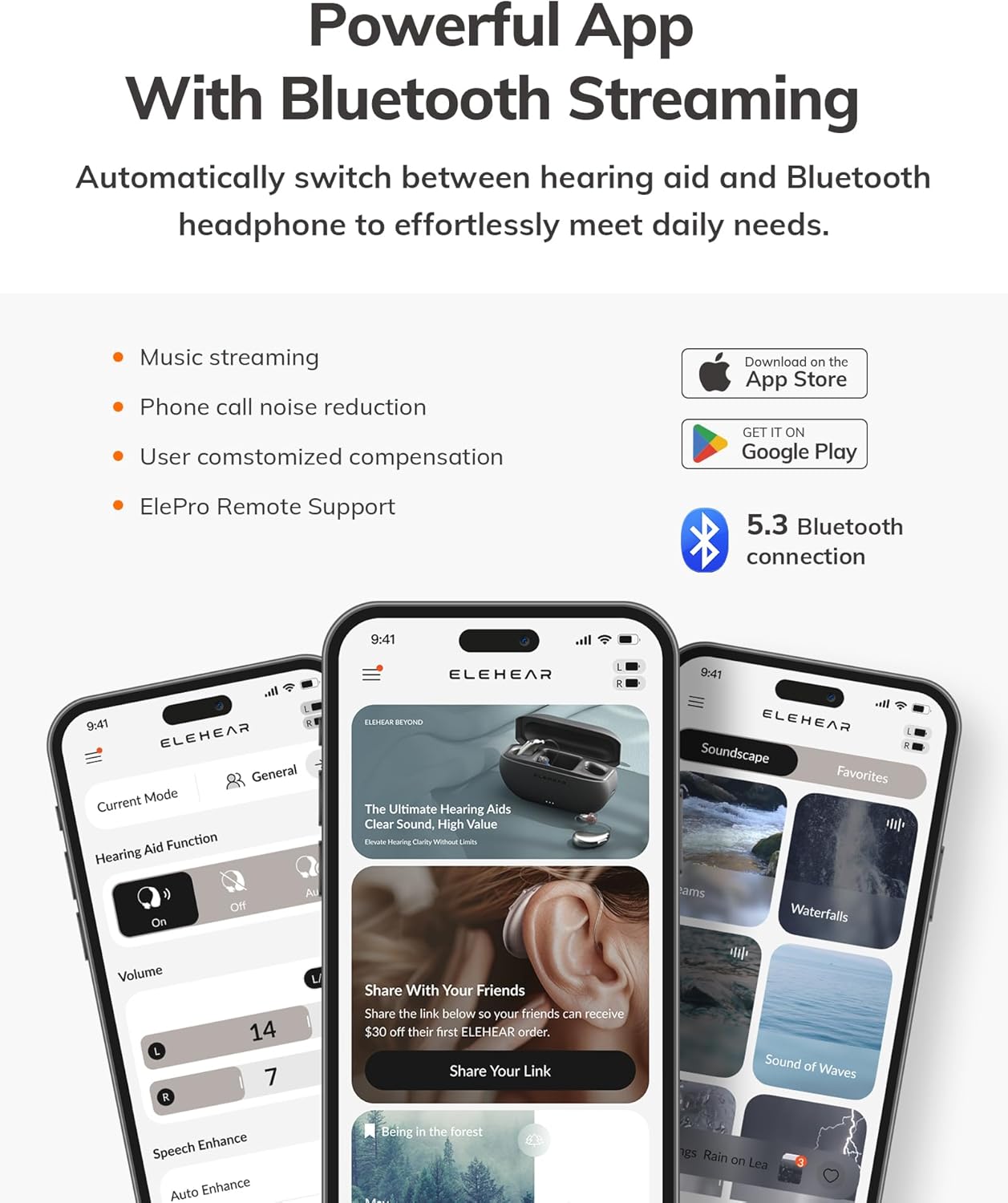 ELEHEAR-Beyond OTC Hearing Aids, AI Speech Enhancement, Bluetooth 5.3, Rechargeable

