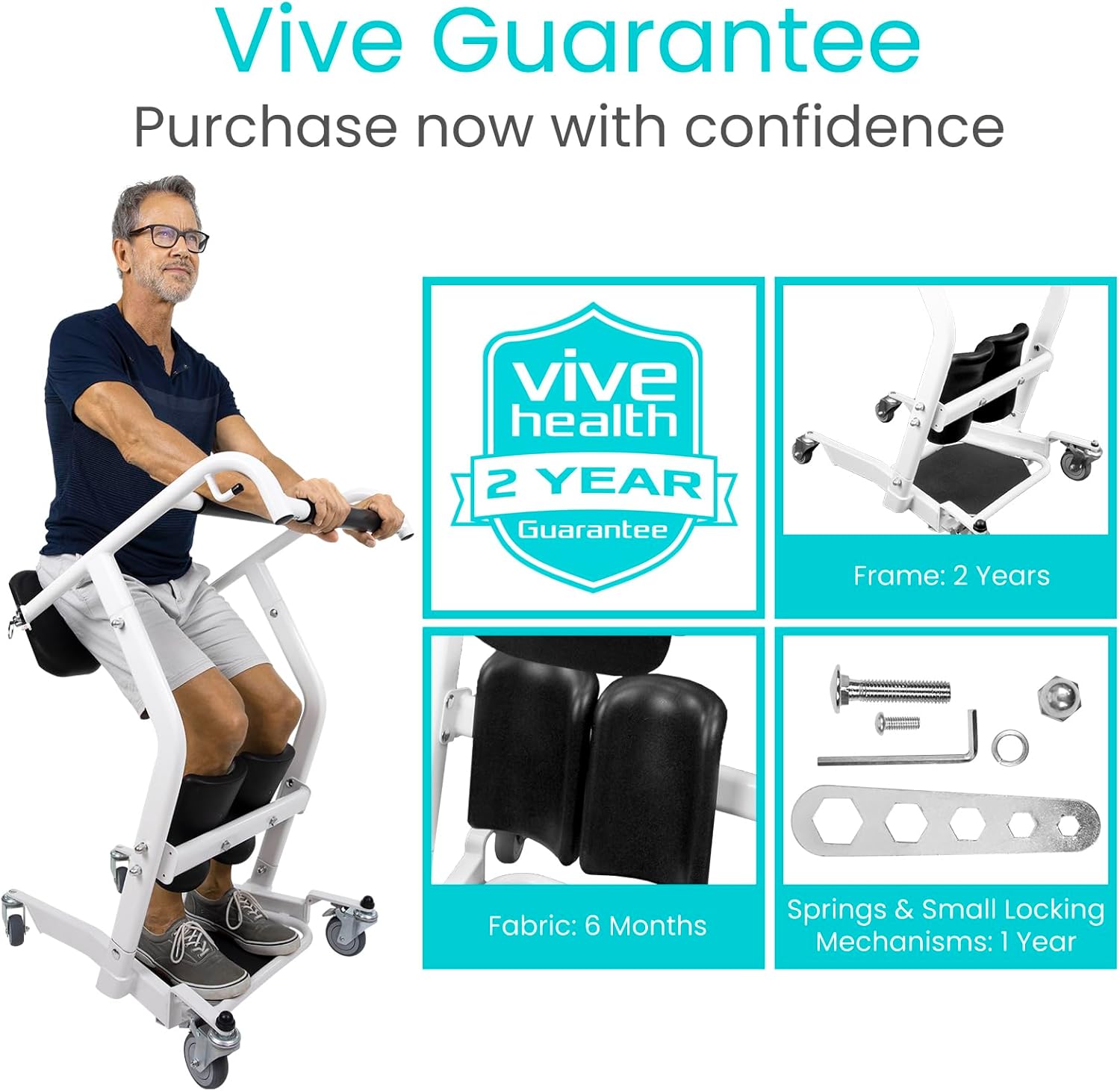 Vive Mobility Patient Mobility Assist Device with Cushioned Seat and Swivel Casters

