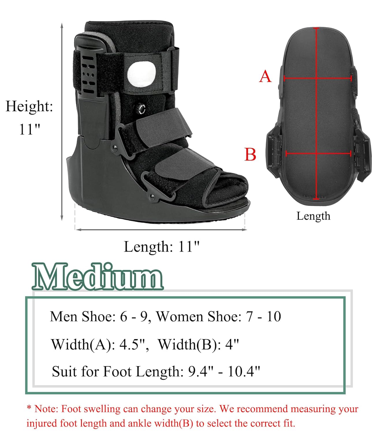Jewlri Air Fracture Walking Boot with Rocker Sole, Ankle Support Brace

