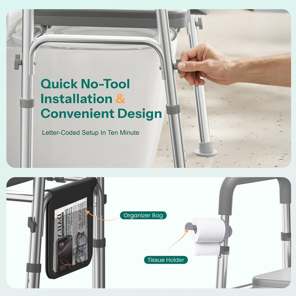 HOMEAL Raised Toilet Seat Riser with Handles, 450 lb Heavy-Duty Support

