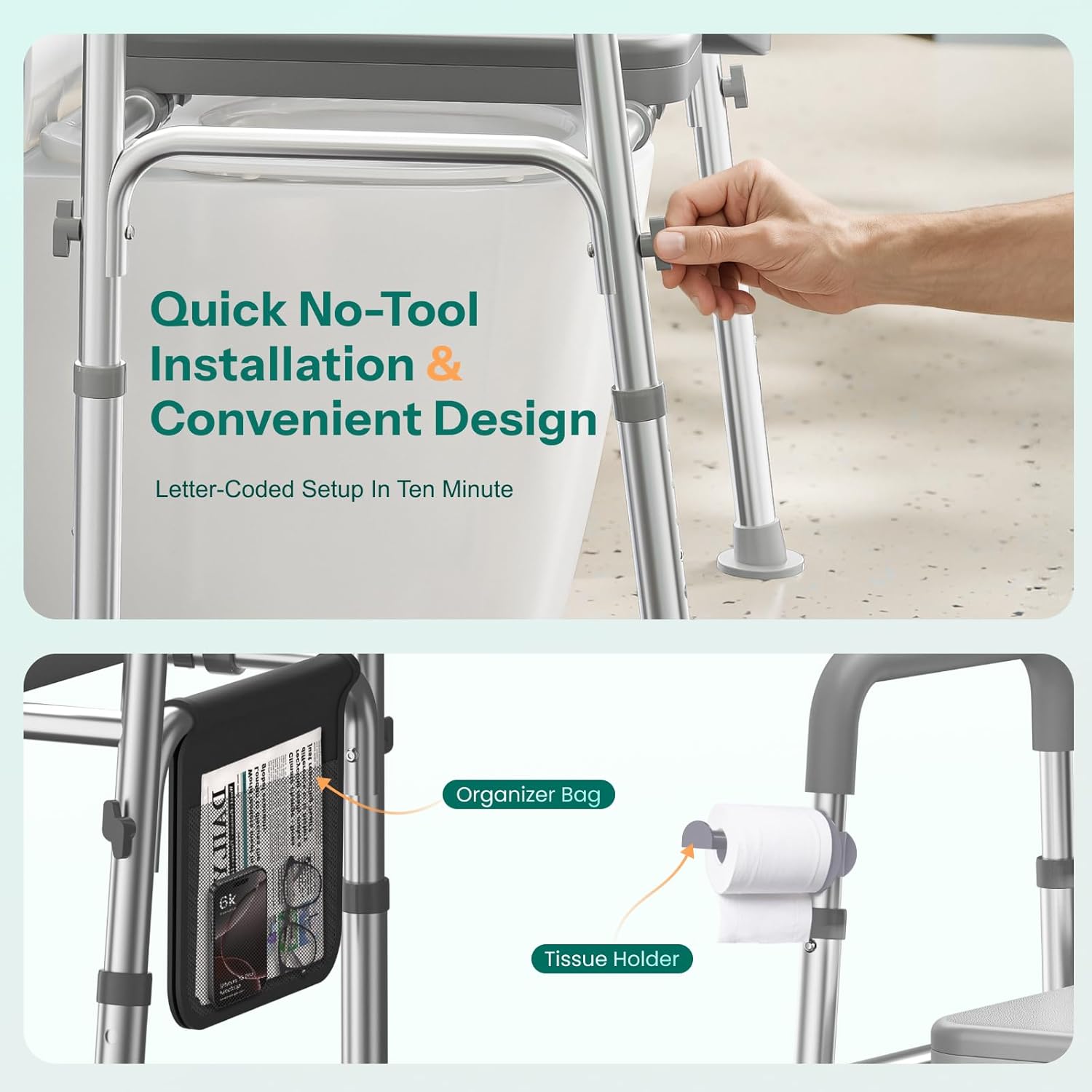 HOMEAL Raised Toilet Seat Riser with Handles, 450 lb Heavy-Duty Support

