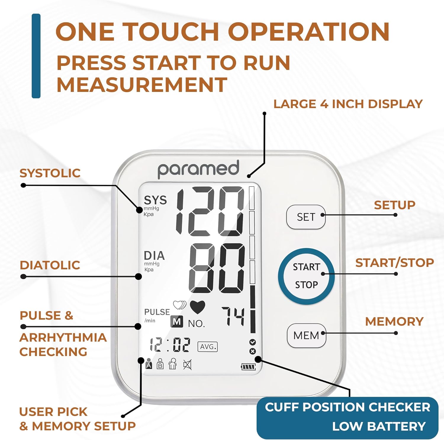 Paramed Automatic Upper Arm Blood Pressure Monitor with LCD Cuff 8.7-16.5 in

