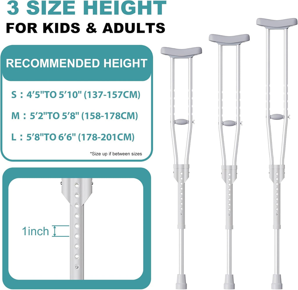 Adjustable Aluminum Crutches for Adults and Seniors, Lightweight Mobility Aid, 300 lb

