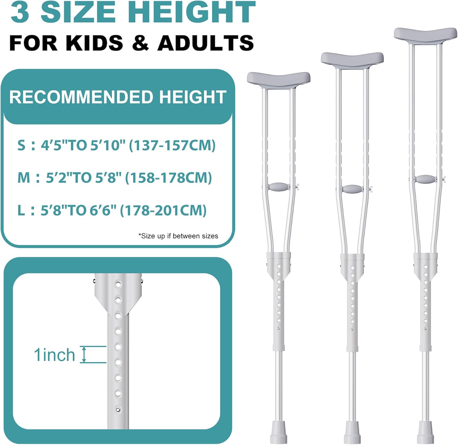 Adjustable Aluminum Crutches for Adults and Seniors, Lightweight Mobility Aid, 300 lb


