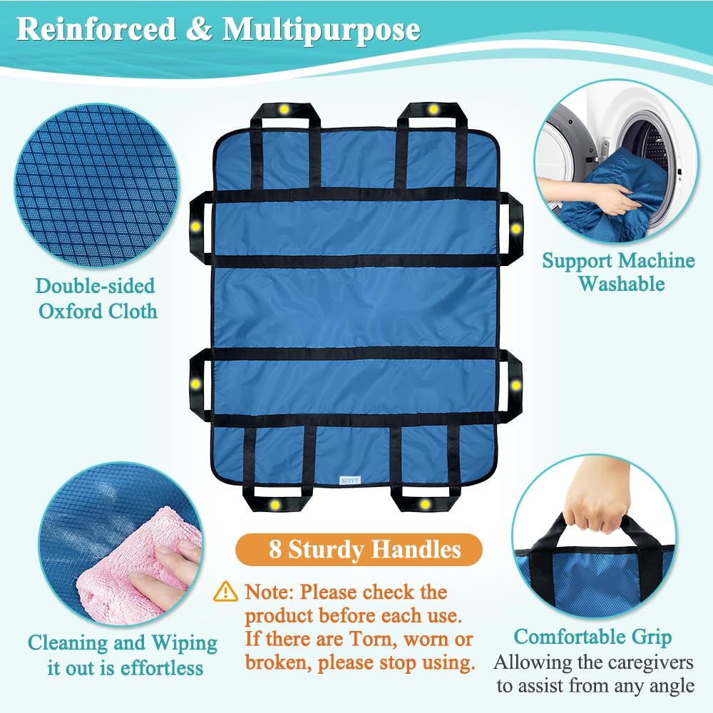 NEPPT Positioning Bed Pad with Handles, Waterproof Reusable Bed Transfer Sheet

