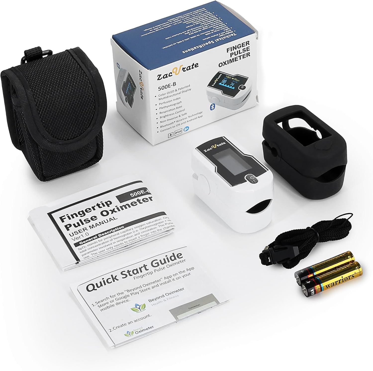 Zacurate 500E-B Wireless Bluetooth Fingertip Pulse Oximeter with App, SpO2 & Heart Rate

