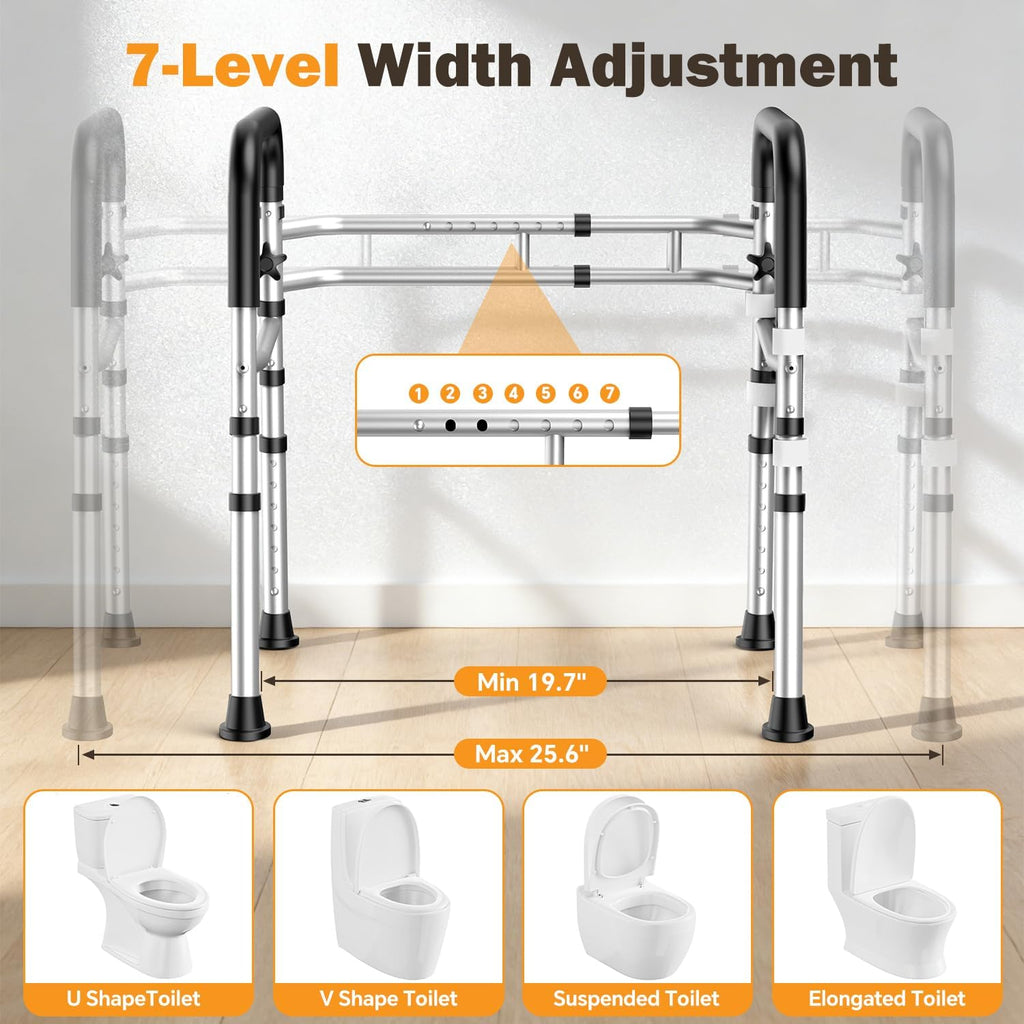 Toilet Safety Rail for Seniors Adjustable Height/Width Folding Handles 350 lb Capacity

