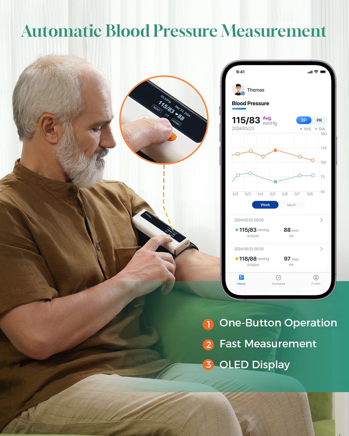 Wellue Bluetooth Upper Arm Blood Pressure Monitor, Digital BP Device

