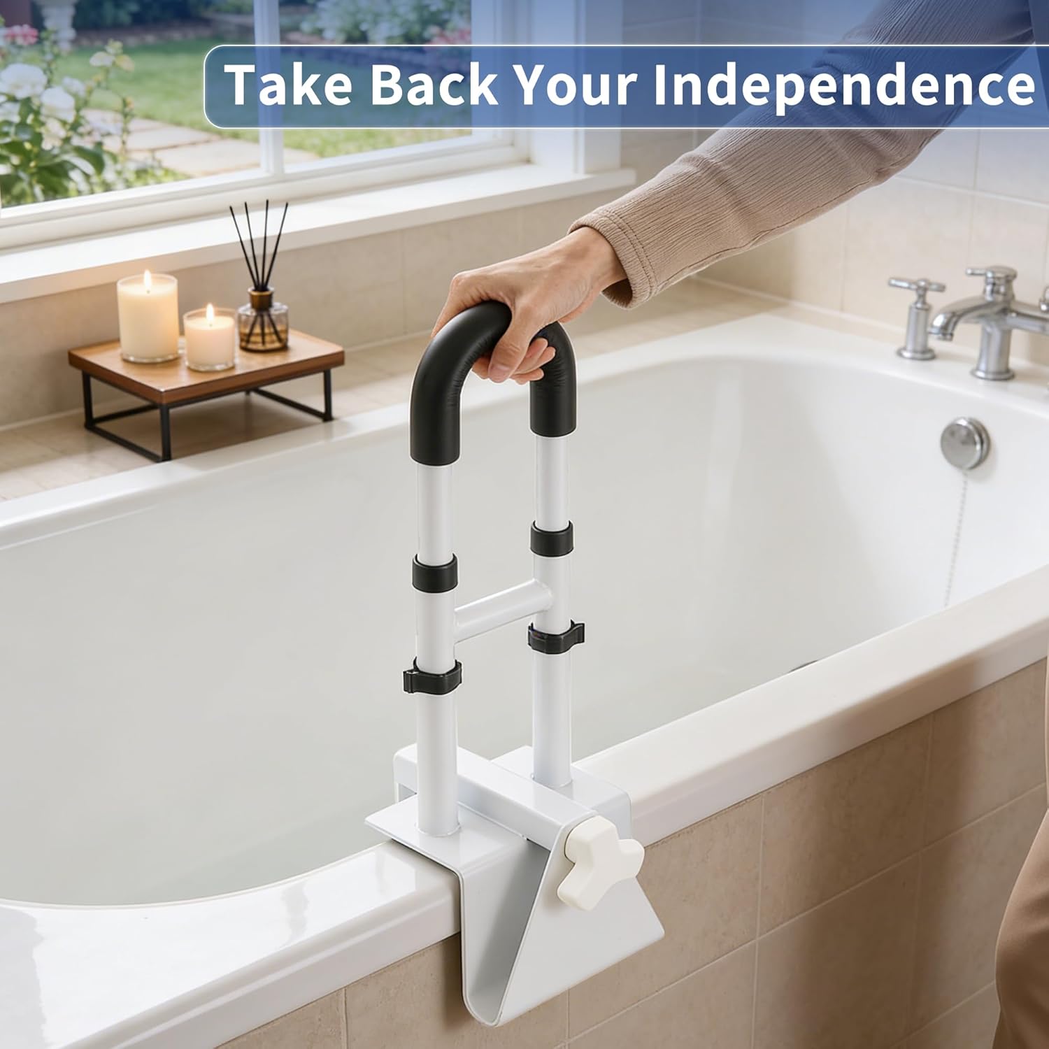 Bathtub Grab Bar for Seniors, Adjustable Safety Rail, Non-Slip Handle

