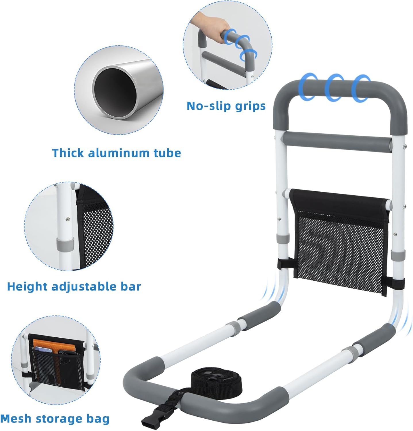Bed Assist Rail for Elderly Adults, Non-Slip Bed Grab Bar with Storage Pocket

