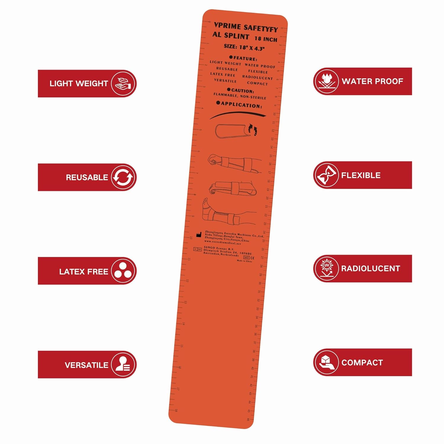 Vprime Safetyfy First Aid Aluminum Immobilizer Brace, Waterproof Foam, Translucent

