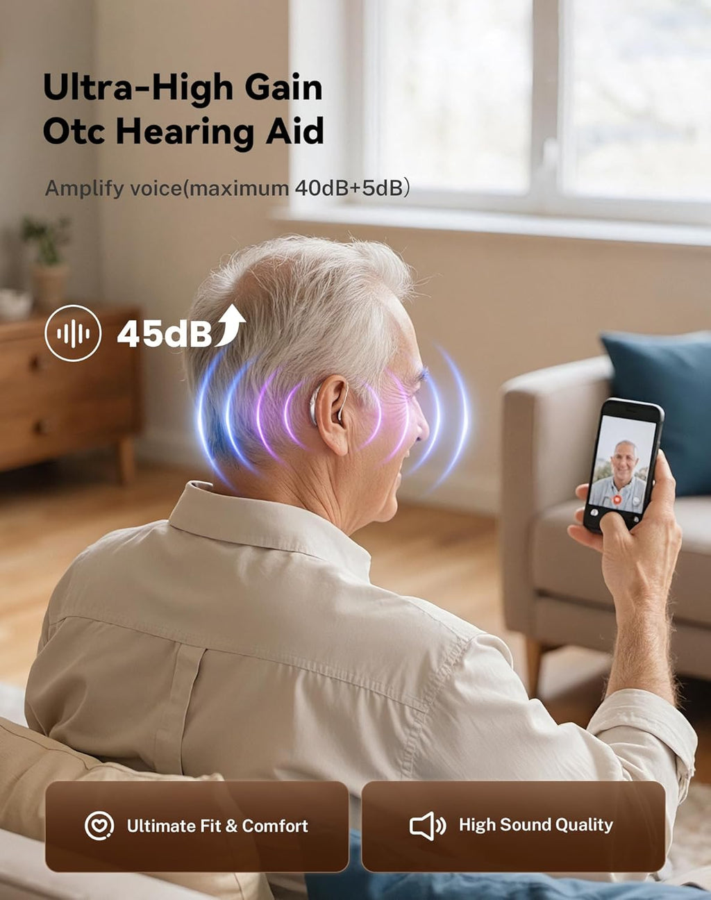 OTC Rechargeable Hearing Aids for Seniors with Noise Cancelling and LED Display


