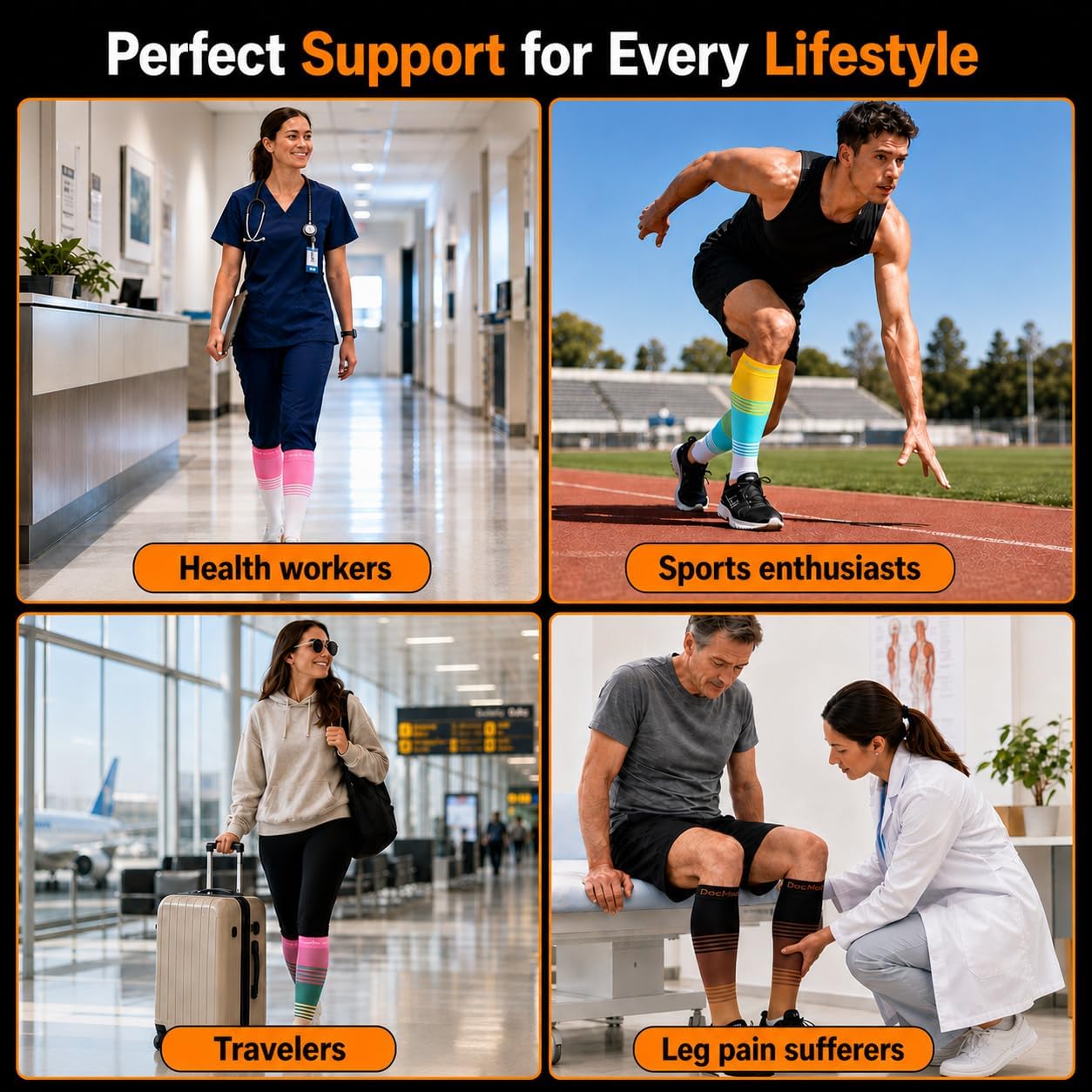 Doc Miller Graduated Compression Calf Sleeve 20–30 mmHg, Footless, 1 Pair

