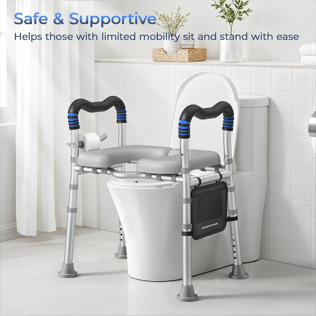 KingPavonini Raised Toilet Seat with Handles, Adjustable Height, Padded Cushion

