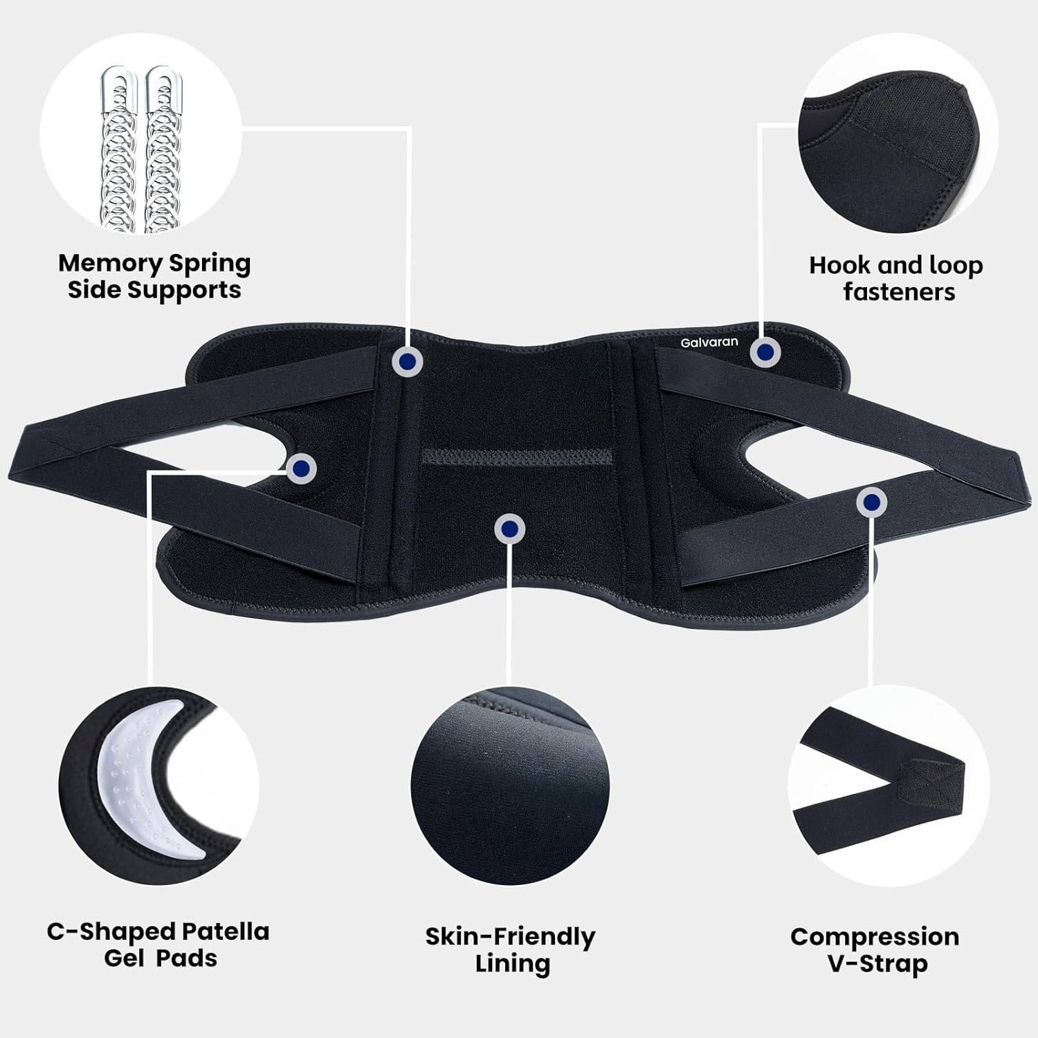 Galvaran Stabilizing Knee Brace for ACL, MCL, Meniscus & Arthritis Pain Relief

