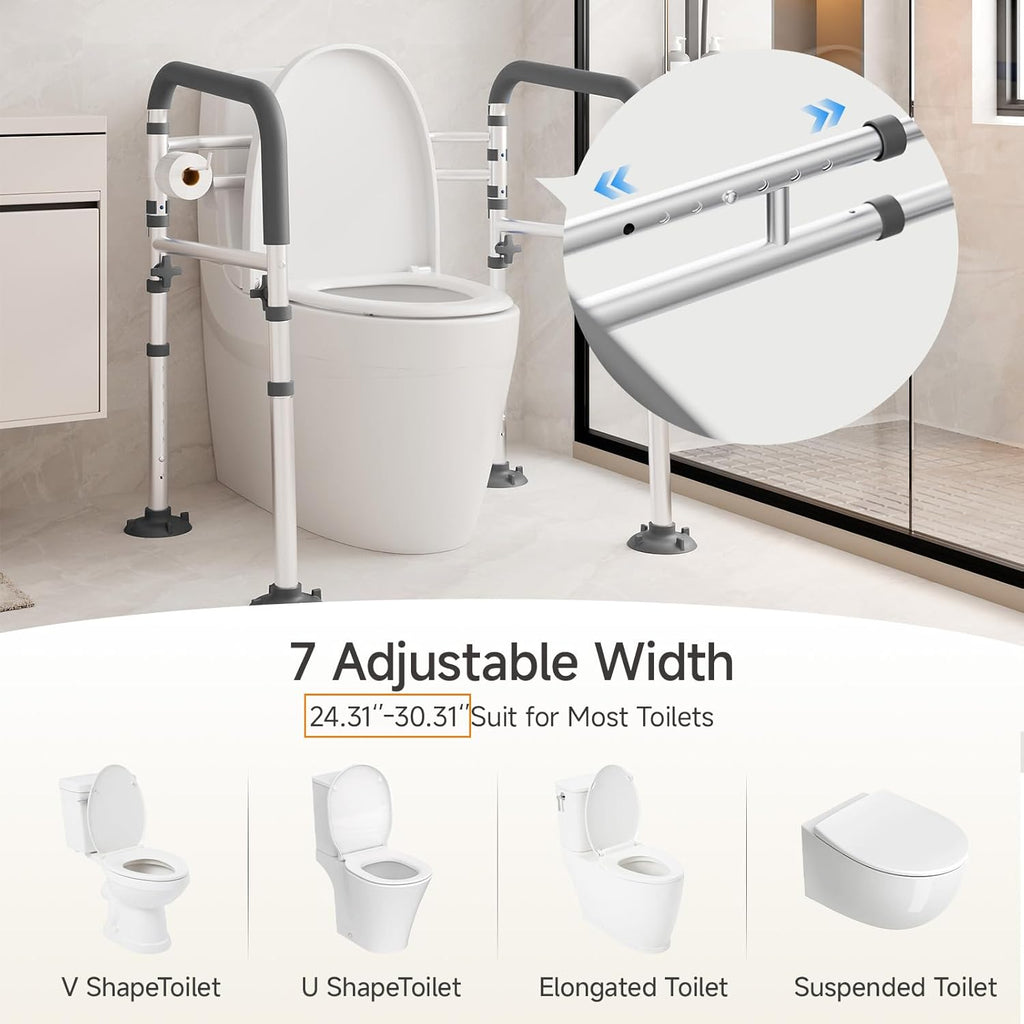 Loyoda Height-Adjustable Toilet Safety Rail with Padded Folding Handles

