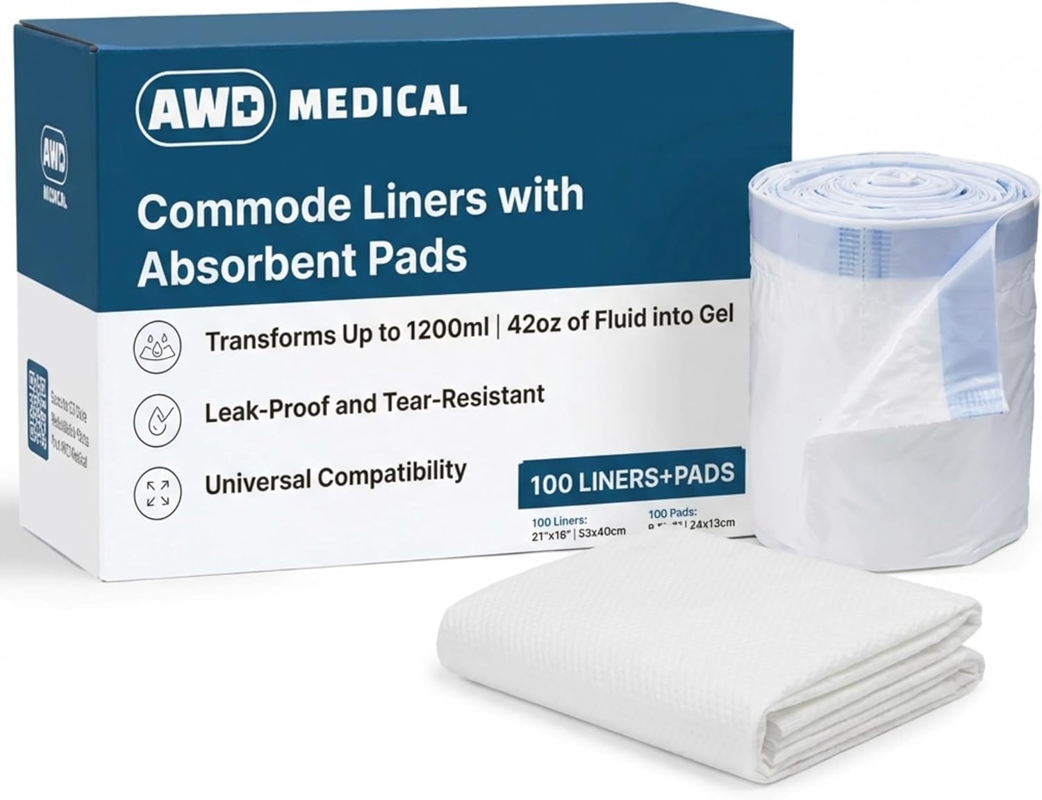 Adult Commode Liners Disposable Absorbent Drawstring Toilet Bags for Bedside Potty


