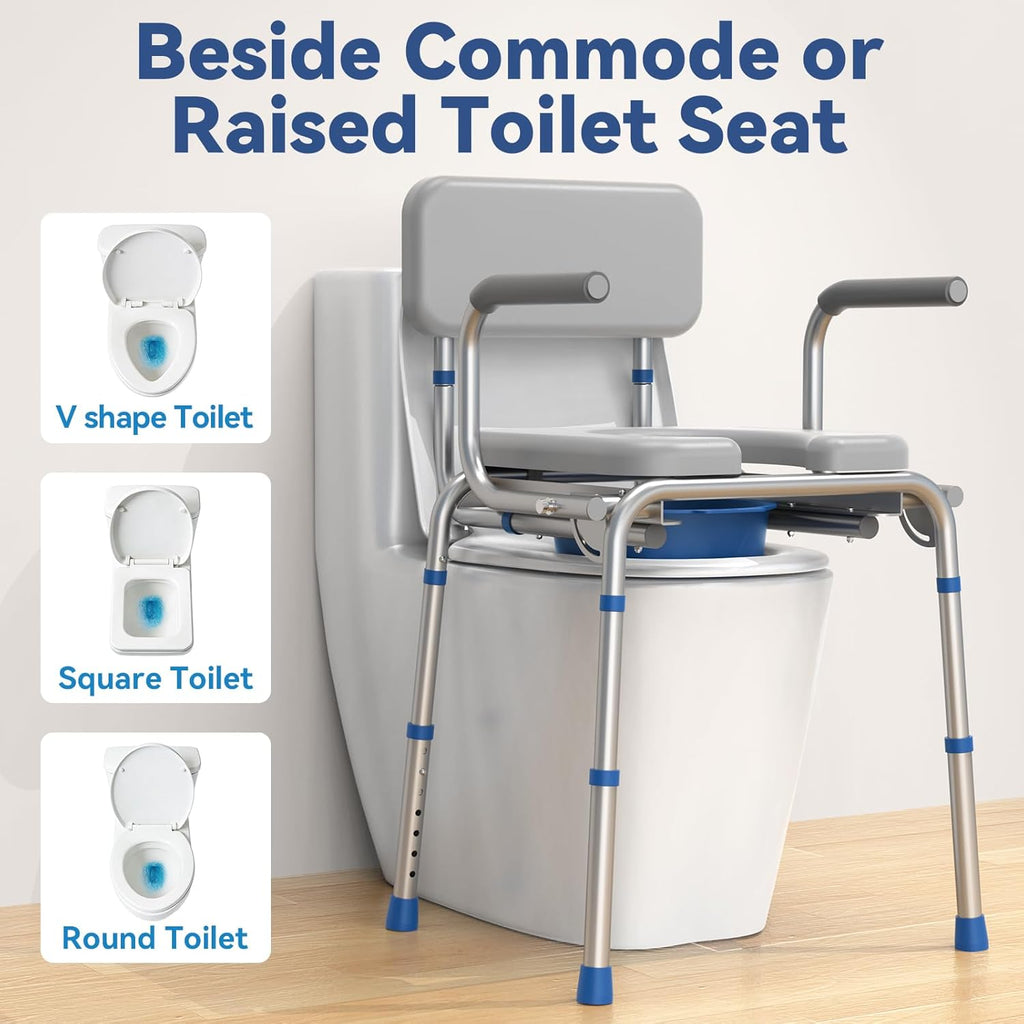 Loyoda Drop Arm Bedside Commode with Padded Seat, Removable Bucket, 500 lb Capacity

